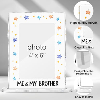 Baby Boy Gifts Picture Frame, Baby Shower Gifts for Newborn Boy Little Brother, Sibling Keepsake Me and My Brother Acrylic Picture Frames 4 x 6 Inch Photo - color: J-Me & My Brother
