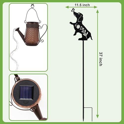 Solar Watering Can Light Dog Stake 37in Garden Waterfall LED Outdoor Art - color: Dog Watering Can