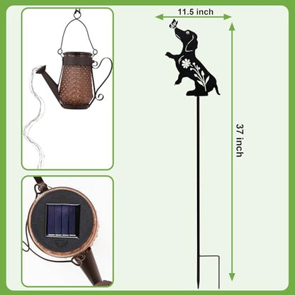 Solar Watering Can Light Dog Stake 37in Garden Waterfall LED Outdoor Art - color: Dog Watering Can