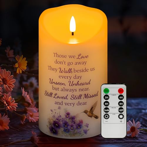 Hummingbird Flameless Memorial Candle, Real Wax LED Light with Remote for Loss of Loved One, Mother, Father - Remembrance Gift (4" x 7") - color: In Loving Memory