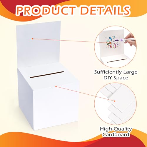 3 Pcs Cardboard Ballot Box, Cardboard Donation Suggestion Box with Slot | 5.9 x 5.9 x 11.8 Inch; White Glossy Raffle Boxes with Removable Header; For Fundraising Collecting Card Voting Contest
