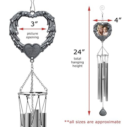 Sympathy Wind Chimes - Picture Windchimes - Always in My Heart - Angel Wings Wind Chime - Remembrance - Bereavement Gift - 24" Long
