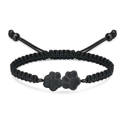 Oinsi Pet Cremation Bracelet for Ashes Dog Cat Paw Urn Pendant Bangle Adjustable Rope Memorial Urn Bracelet for Women Men Stainless Steel Keepsake -Black - color: D-Black