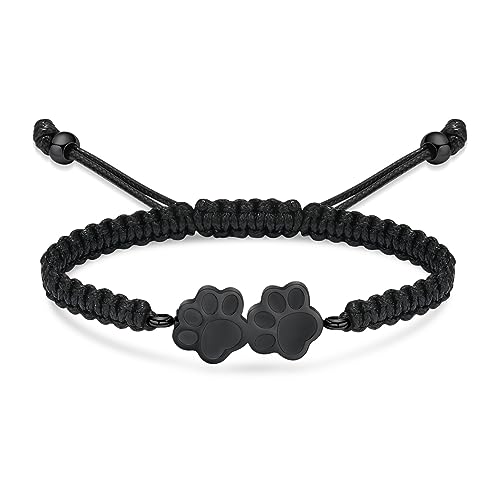 Oinsi Pet Cremation Bracelet for Ashes Dog Cat Paw Urn Pendant Bangle Adjustable Rope Memorial Urn Bracelet for Women Men Stainless Steel Keepsake -Black - color: D-Black