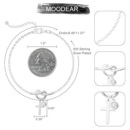 Moodear Cross Bracelet for Women, Dainty Sterling Silver/Gold Plated Gift | Christian Religious Gifts for Teen, Stocking Stuffers, Adjustable Link Bracelets, Sparkling CZ Cross, Non Tarnish Jewelry - color: Silver Knot Cross Bracelet