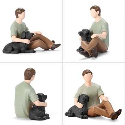 Man with Black Dog Figurine, Boy and Dog Friendship Remembrance Gifts, A Cherished Tribute to Unconditional Pet Love - color: Black Dog