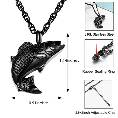 Dletay Fish Cremation Jewelry for Ashes Memorial Ashes Keepsake Necklace Urn Necklace Pendant - color: Black