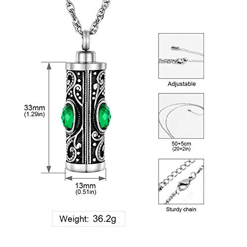 XIUDA Crystal Cremation Urn Necklace for Ashes Keepsake Stainless Steel Memorial Pendant with Flower - color: Emerald