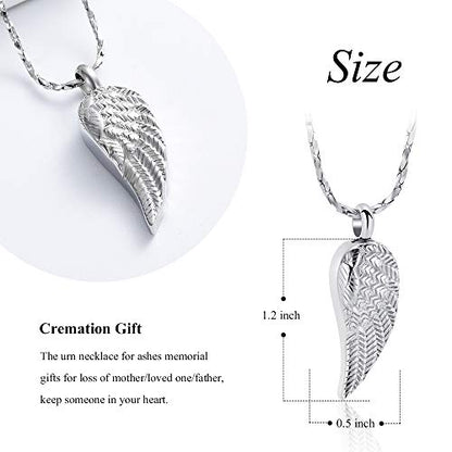 Imrsanl Angel Wing Cremation Jewelry Urn Necklace for Ashes | For Women Men, Stainless Steel, Memorial Urn Pendant, Funeral Ashes Holder Keepsake - color: Silver
