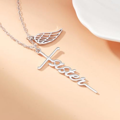 Lcherry Cremation Cross Necklace for Women - Angel Wing Faith Cross Necklace Memorial Gifts Religious Jewelry for Women - style: Sister