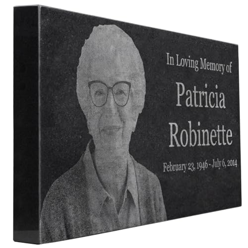 Black Granite Memorial Headstone for Lost Loved Ones, Dogs, Cats, and Family Pets. " Great for Your Garden, Tree Dedication, or in a Cemetery. Includes your personal photo and text. (24 x 12 x 2") | Includes photo and text for lost loved ones, dogs, cats,