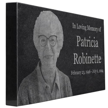 Black Granite Memorial Headstone for Lost Loved Ones, Dogs, Cats, and Family Pets. " Great for Your Garden, Tree Dedication, or in a Cemetery. Includes your personal photo and text. (24 x 12 x 2") | Includes photo and text for lost loved ones, dogs, cats,