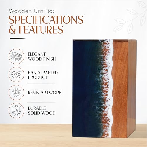 small ocean Wooden Resin Urn | Unique ern | Modern ashes box | Urns For Human Ashes | adult male urn - size: X-Small