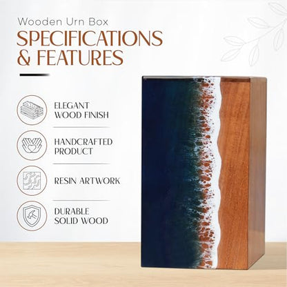 small ocean Wooden Resin Urn | Unique ern | Modern ashes box | Urns For Human Ashes | adult male urn - size: X-Small