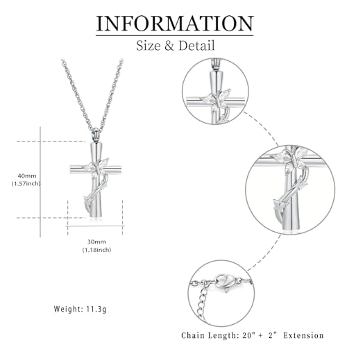 shajwo Butterfly Cross Urn Necklaces for Ashes for Women Men - color: Silver-White