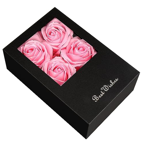 Money Box for Cash Gift Pull, Money Gift Boxes for Cash on Birthday, Christmas, Graduation, Mother's Day, for Husband, Wife, Girlfriend, Mother With Soap Rose Flower and Greeting Cards (Black+Pink) - color: Black+Pink