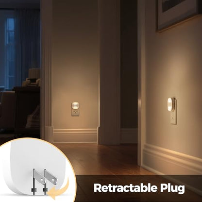 Night Lights Plug Into Wall,4 Pack Foldable Night Light | Portable Dimmable Mini Nightlight with Dusk to Dawn Sensor,3000K Ideal Travel Night light for Bedroom Stairs Hallway - color: Warm