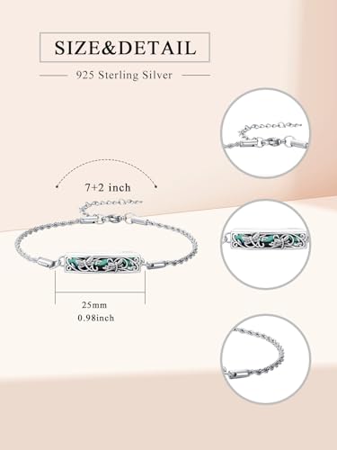 WINNICACA Urn Bracelet for Ashes 925 Sterling Silver Abalone Shell Sunflower/Butterfly/Turtle Cremation Jewelry for Ashes Keepsake Pendant Locket Bracelet for Women Gifts - style: Dragonfly Urn Bracelet
