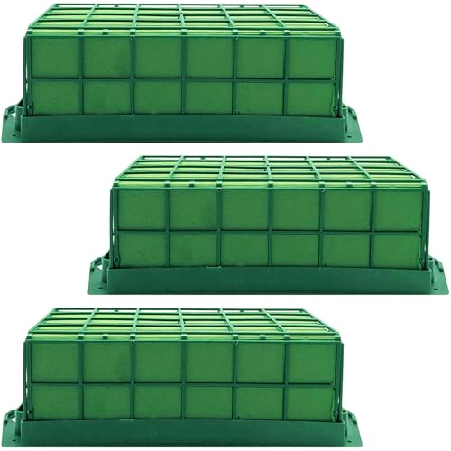 3 Pcs Floral Foam Cage,Flower Cage Holder Foam,Green Rectangle Foam Cage Blocks for Fresh Flowers,Wedding,Home Decorations - size: 3 Pcs