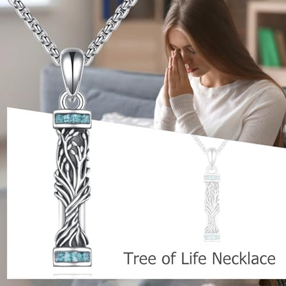 Urn Necklaces for Ashes Sterling Silver Cylinder Memorial Pendant for Loved Ones Keepsake Cremation Jewelry Gifts for Women Men - style: Tree of Life