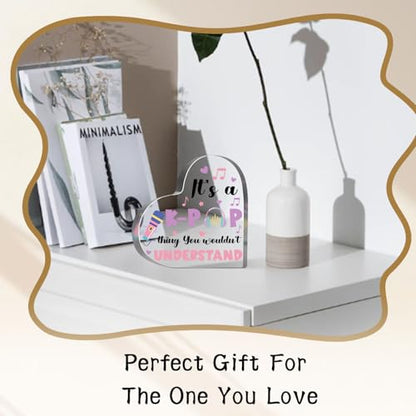 K-pop Gifts for Women Girls, K-pop Lover Gifts for Teen, Kpop Acrylic Plaque Gift Music Lover Acrylic Heart Gifts for Friends Coworkers Family Sister Desk Sign Decor Plaque - style: Kpop girl 01