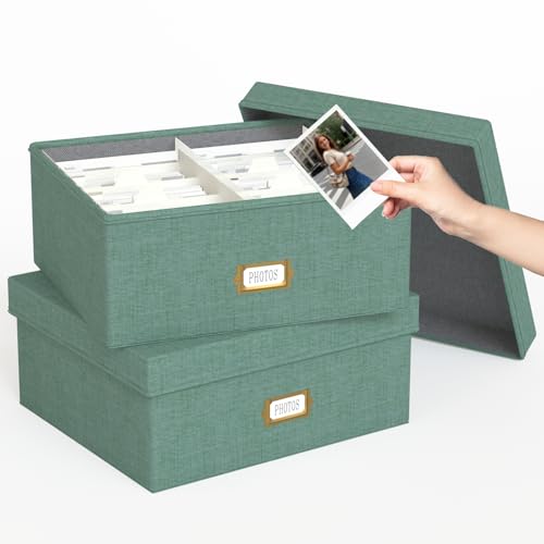 Decorative Photo Storage Box, 2 Pack Linen Photo Box Hold 1700 4x6 Pictures - color: Green, size: 4x6 (2 Pack)