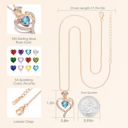925 Sterling Silver Rose Love Heart Birthstone Necklaces for Women Jewelry | Hypoallergenic Nickel-Free & Lead-Free Pendant,Birthday Anniversary Christmas Gift for Women Wife Mom Girlfriend - color: Rose Gold-03-Mar