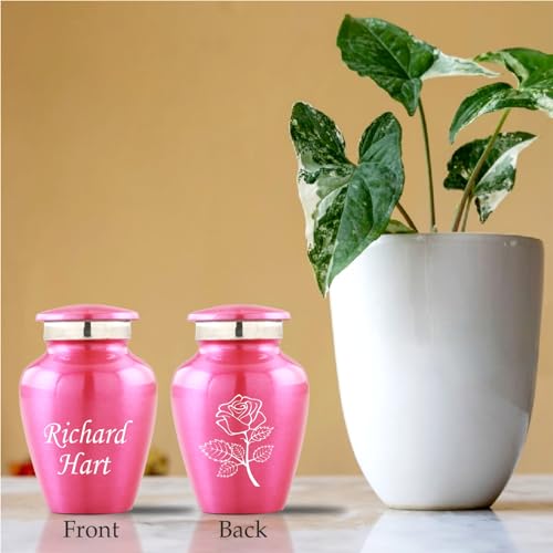 The Loving Memorial Small Keepsake Urns for Human Ashes Set of 4 - Mini Cremation Urns with Velvet Pouches and Gift Box - Pink Rose Engraved Sharing Memorial Urns