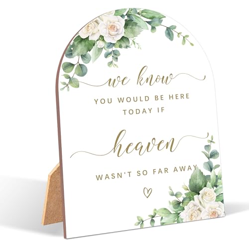 White Rose Memorial Sign, Wedding Ceremony Signs, 6 x 8 Inch Arch Wooden Tabletop Sign with Stand, Wedding Reception Decoration Supplies (BJ08) - color: Memorial