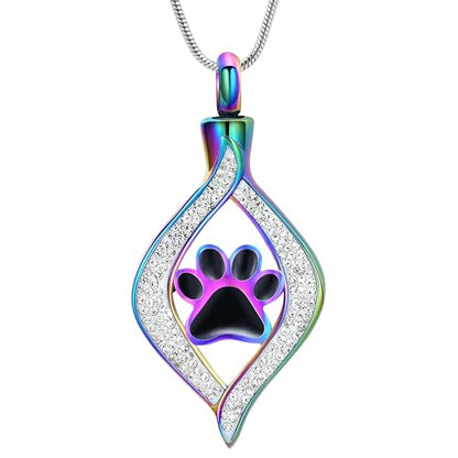 The Eye of My Heart Paw Print Urn Necklace for Ashes | stainless steel cremation jewelry, holds pet human ashes, paw print memorial urn pendant, leak-proof sealed design, unisex - color: Colorful