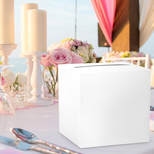 Hooqict White Card Box with Slot 9.1" Wedding Grad Gift Card Box Holder for Party Reception, Graduation, Birthday, Retirement, Bridal or Baby Shower, Raffle Ticket Money Envelope - color: White
