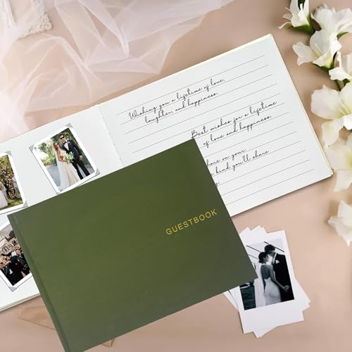 LADY&HOME Linen Wedding Guest Book for Wedding Reception-Guestbook to Sign in,Baby Shower Guest Book,Photo and Polaroid Guest Book for Bridal Shower (Emerald Green) - color: Emerald Green