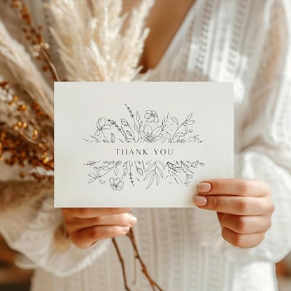 ThreeKin Floral Thank You Cards with Envelopes, 25 Folded 3.5 x 5" Blank Cards for Weddings, Baby Showers, Small Business, Holidays, Elegant Stationery for All Occasions, Heavyweight Matte Cardstock - style: Floral