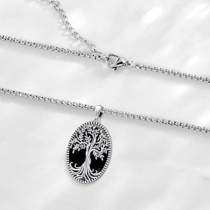 Sterling Silver Tree of Life Necklace for Women Oval Family Tree Necklace Abalone Shell Moonstone Pendant Mother Day Necklace for Mom Tree of Life Jewelry - style: Tree of Life-Black Obsidian(Oval)