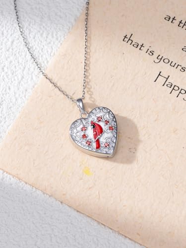Dorunmo Personalized Locket Necklace 925 Sterling Silver that Holds Pictures Butterfly Birthstone Photo Heart Locket Custom Jewelry Congratulations New Beginnings New Job Gifts for Women - color: Cardinal, style: Personalized Photo