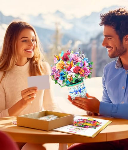 Pop Up Flower Bouquet Card Set for Women – 6 Unique 3D Floral Designs with Envelopes & Separate Blank Note Cards, Forever Rose, Sunflower, Tulip Gift for Mother's Day, Get Well, Birthday, All Occasions - style: Tulip, Sunflower, Roses, Lily, Lavender, Suc