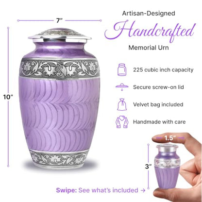 Set of 7 Custom Engraved Plaque with Purple Cremation & Funeral Urns for Ashes for Women & Men - Includes 1 Custom Engraved Large Purple Urn with 4 Small Keepsakes & 1 Necklace - color: Purple Patch Custom Plaque Set