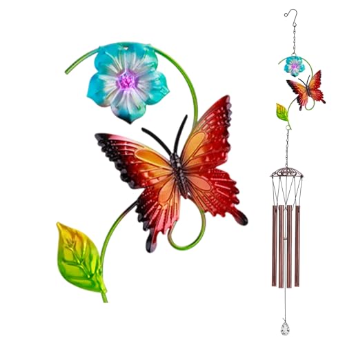 Wind Chimes for Outside, 34 Inch Painted Metal Butterfly Wind Chimes, Outdoor Decorative Garden Yard Art for Patio Porch Balcony, Mother’s Day and Birthday Gift for Mom Grandma - color: Butterfly-a