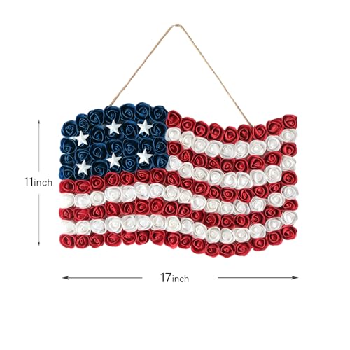 4th of July Wreath Patriotic Independence Day Wreath for Front Door, 17 * 11Inch Window Wall Patio Decoration Memorial Day Americana with Red White and Blue American Flag - size: 17*11Inch