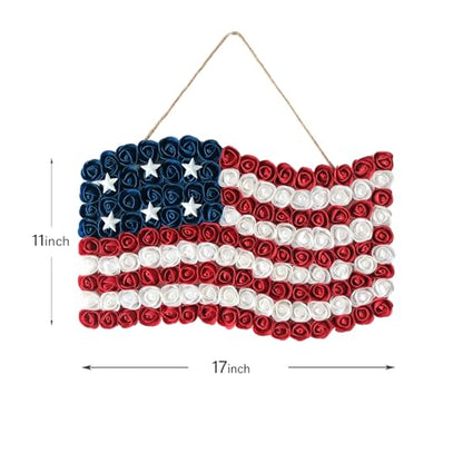 4th of July Wreath Patriotic Independence Day Wreath for Front Door, 17 * 11Inch Window Wall Patio Decoration Memorial Day Americana with Red White and Blue American Flag - size: 17*11Inch