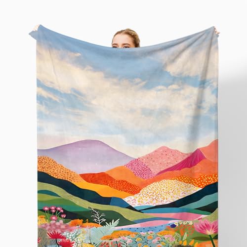 Abstract Colorful Mountain Throw Blanket for Couch, Modern Home Decor, Maximalist Wildflower Nature Landscape Throw Blanket for Bedroom Living Room Home Decoration, 50x60 Inches - color: Color_6