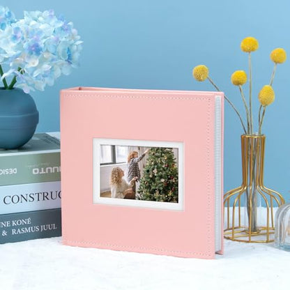 Photo Album Hold 200 4x6 Photos with Front Window for DIY (Pink) - color: Pink