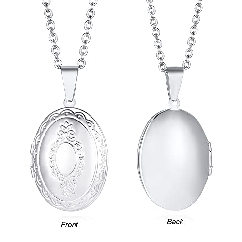 2 Pcs Locket Necklace that Holds Pictures Stainless Steel Locket Pendant Necklace Memory Photo Pendant Necklace for Women Girls - color: Oval style 1