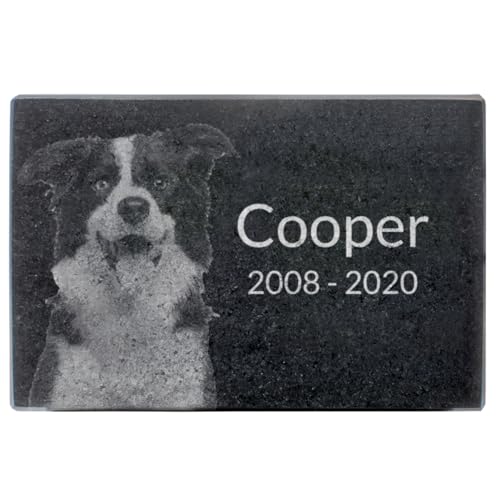 Black Granite Memorial Headstone for Lost Loved Ones, Dogs, Cats, and Family Pets. " Great for Your Garden, Tree Dedication, or in a Cemetery. Includes your personal photo and text. (6 x 4 x 1") | Includes photo and text for lost loved ones, dogs, cats, a