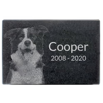 Black Granite Memorial Headstone for Lost Loved Ones, Dogs, Cats, and Family Pets. " Great for Your Garden, Tree Dedication, or in a Cemetery. Includes your personal photo and text. (6 x 4 x 1") | Includes photo and text for lost loved ones, dogs, cats, a