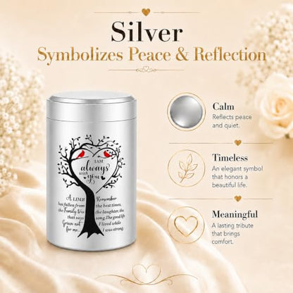 Set of 2 Small Urns for Human Ashes Keepsake, 3.62 Inch Mini Cremation Urns for Human Ashes, Memorial Funeral Sharing Keepsake Urns Set with Two Cardinal Birds, Silver