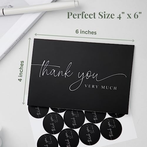 Thank You Cards with Envelopes - Bulk Pack of 100 Black Thank You Card | 4" x 6" Thank You Cards and Stickers, For Business, Baby Shower, Wedding, Small Business, Graduation, Bridal Shower, Funeral - color: Black