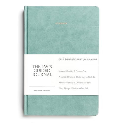 Quick & Easy Daily Guided Journal for Women | Low Pressure Self-Care and Wellness Journal with Prompts – 2 Sided AM & PM Entries and Brain Dump | Anxiety Relief Item & ADHD Friendly Gift - The 5W's Guided Journal - color: Duck Egg Blue
