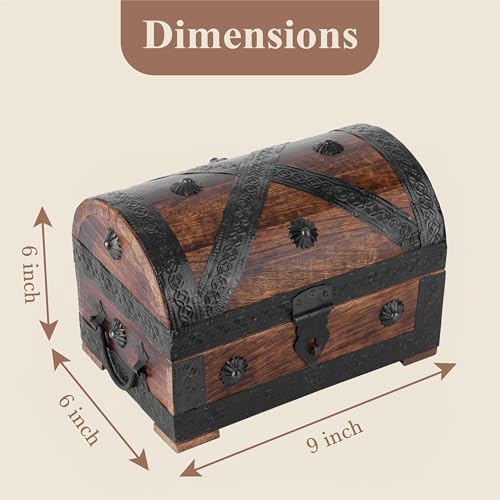 Ajuny Wooden Pirate Treasure Chest Jewelry Box Keepsake Organizer with Lock