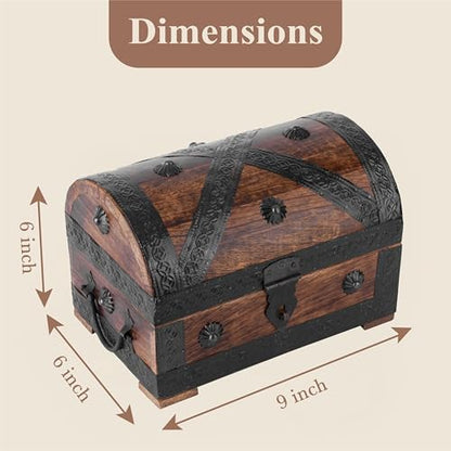 Ajuny Wooden Pirate Treasure Chest Jewelry Box Keepsake Organizer with Lock